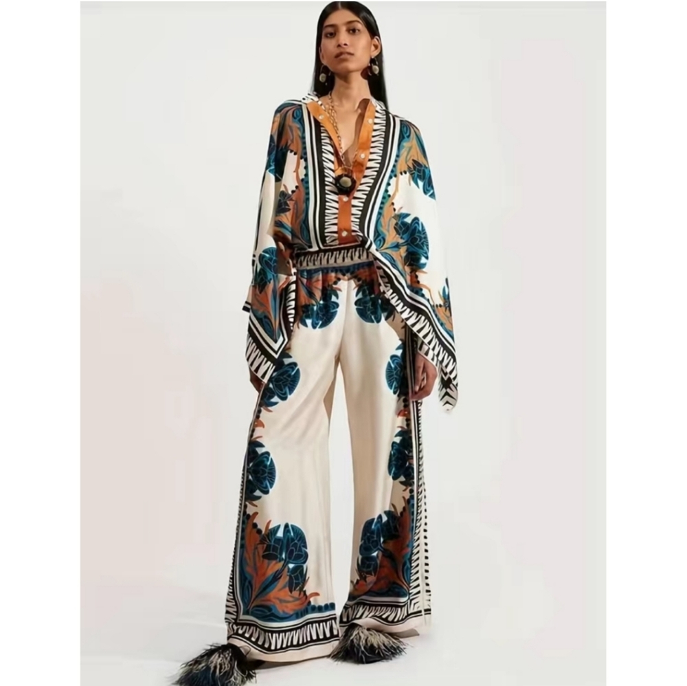 Beautiful 2 Pcs Tropical Print Pants Set